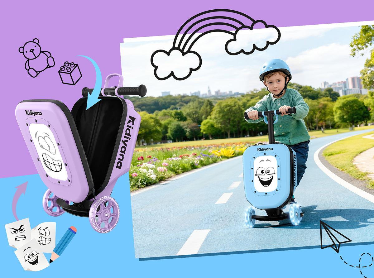 Kind fährt mit dem Kidiyana Koffer-Scooter