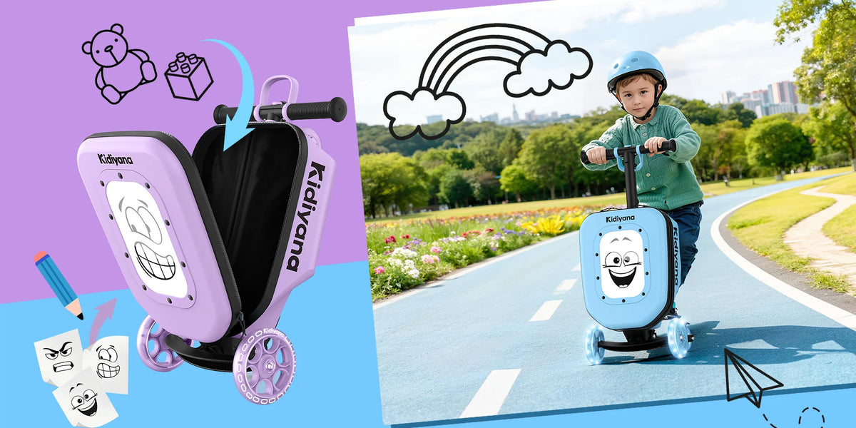 Kind fährt mit dem Kidiyana Koffer-Scooter