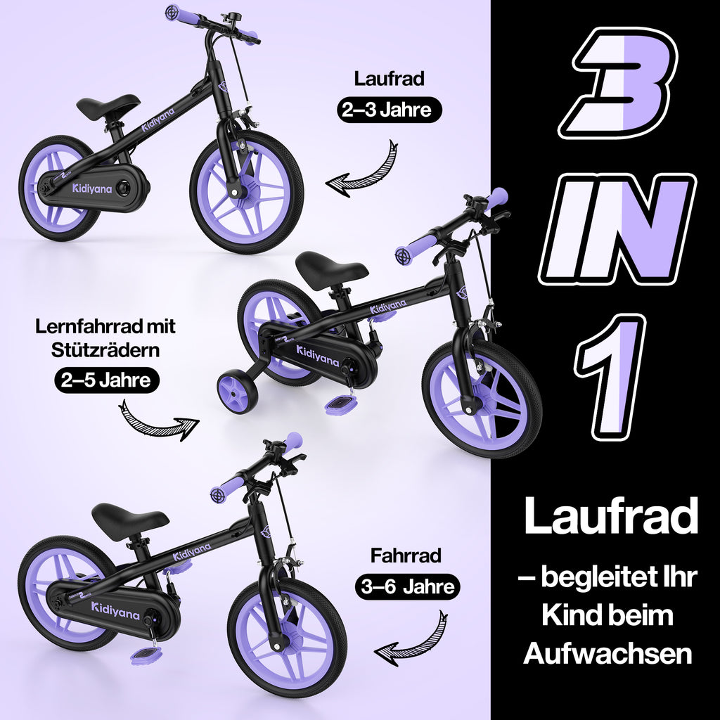 mountainbike inch lengte Kidiyana 3in1 Laufrad ab 3 Jahre bis 50kg – Kinderfahrrad mit abnehmba –  KIDIYANA