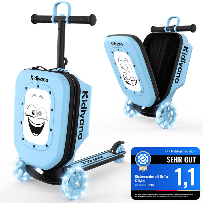 Kidiyana Kinderroller mit Koffer – 3-Rad Scooter mit LED-Rädern