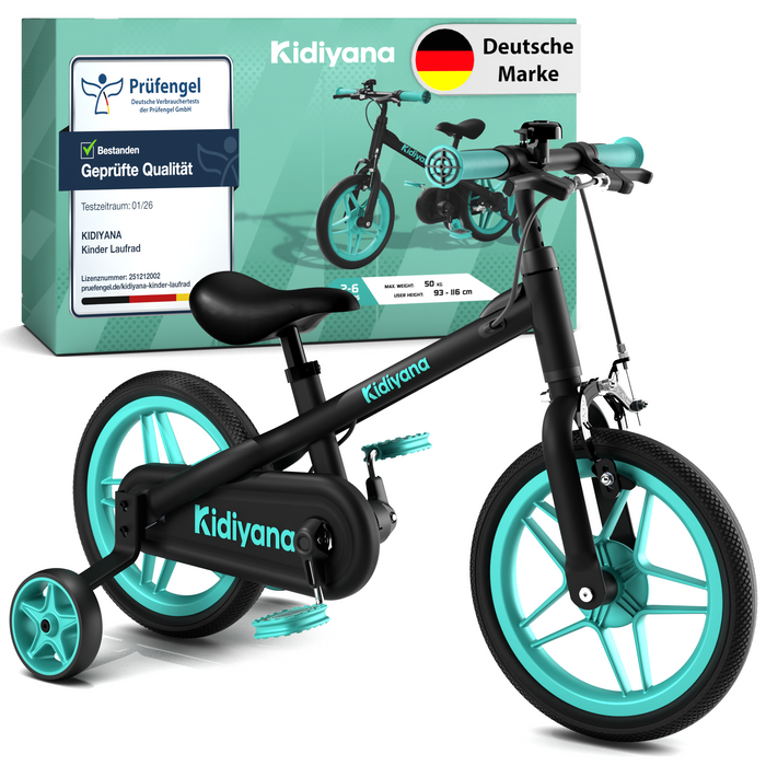 Kidiyana 3 in 1 Laufrad ab 2 Jahre bis 50kg – Kinderfahrrad mit abnehmbare Pedalen & Stützrädern